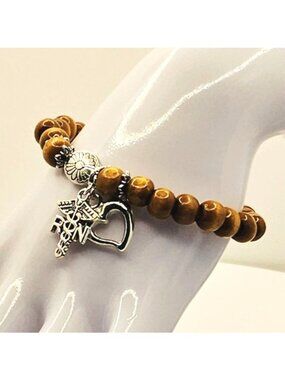 Nurse Charm Wood Bead Bracelet, RN Gift for Nurse, Medical Bracelet for Women